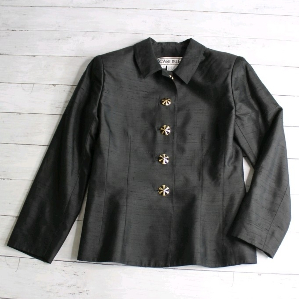 Carlisle Vintage Women's 100% Silk Jacket Blazer Size 0 Black Career Wear